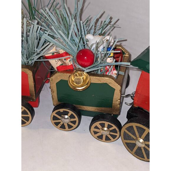 Vintage Wooden Christmas Train Moveable Wheels Detachable Cars Decor Toys Holly - Picture 3 of 10
